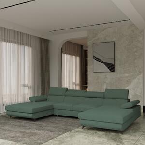 Masseno Narożnik DETTI z funkcją spania i pojemnikiem na pościel Narozniki U, Rozkładana sofa - Zielony, QUELLE 37