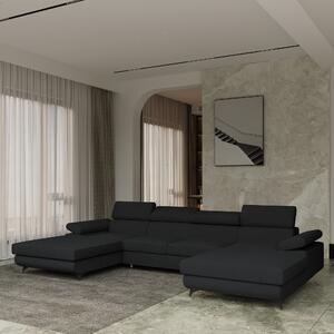 Masseno Narożnik DETTI z funkcją spania i pojemnikiem na pościel Narozniki U, Rozkładana sofa - Czarny, QUELLE 100