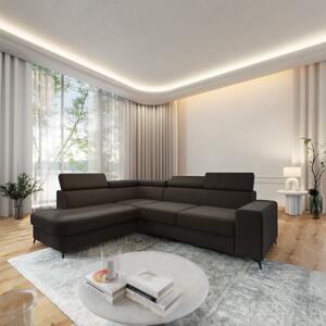 Masseno Narożnik ALVORO z funkcją spania i pojemnikiem na pościel Narozniki L, Rozkładana sofa - Brązowy, MATT VELVET 29