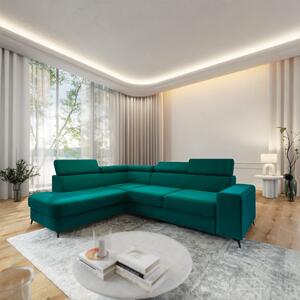 Masseno Narożnik ALVORO z funkcją spania i pojemnikiem na pościel Narozniki L, Rozkładana sofa - Lazurowy, MATT VELVET 77