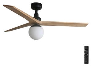 FARO Barcelona FARO 34283-11L - Wentylator sufitowy KLIM M 1xE27/15W/230V sosna/czarny + pilot FA34283-11L
