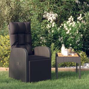 Rozkładane krzesło ogrodowe z poduszką, polirattan, czarne