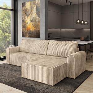 Masseno Narożnik VALTINO z funkcją spania i pojemnikiem na pościel Narozniki L, Rozkładana sofa - Kremowy, TILIA 03
