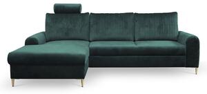 Masseno Narożnik VERONA z funkcją spania i pojemnikiem na pościel, Rozkładana sofa - Zielony, VELLUTO JUNGLE GREEN 27