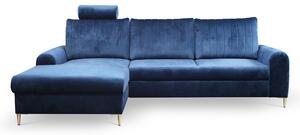 Masseno Narożnik VERONA z funkcją spania i pojemnikiem na pościel Narozniki L, Rozkładana sofa - Niebieski, VELLUTO NAVY 25