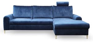 Masseno Narożnik VERONA z funkcją spania i pojemnikiem na pościel Narozniki L, Rozkładana sofa - Niebieski, VELLUTO NAVY 25