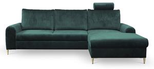 Masseno Narożnik VERONA z funkcją spania i pojemnikiem na pościel, Rozkładana sofa - Zielony, VELLUTO JUNGLE GREEN 27