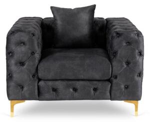 Fotel Wypoczynkowy SORRENTO 1S Czarny Welurowy Nowoczesny Glamour
