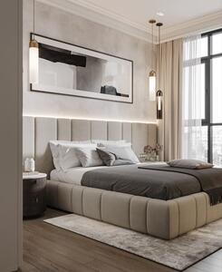 Rama łóżka 160x200 ze ścianką tapicerowaną CALVANICO + Pojemnik | Tkaniny i Kolory Do Wyboru