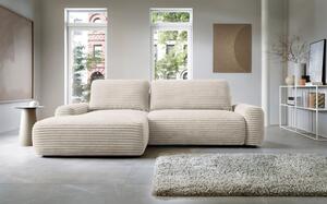 Masseno Narożnik OSSO z funkcją spania i pojemnikiem na pościel Narozniki L, Rozkładana sofa - Kremowy, AMBIENCE 02