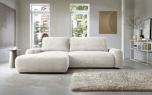 Masseno Narożnik OSSO z funkcją spania i pojemnikiem na pościel Narozniki L, Rozkładana sofa - Kremowy, AMBIENCE 01