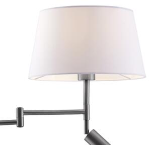 Stalowa lampa podłogowa z białym kloszem i regulowaną lampką do czytania - Ladas Oswietlenie wewnetrzne