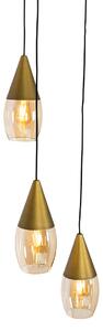 Nowoczesna lampa wisząca złota z bursztynowym szkłem 3-punktowa - Drop Oswietlenie wewnetrzne