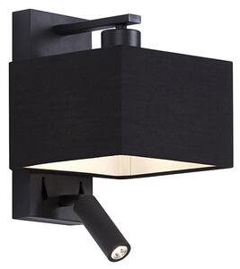 Nowoczesny Kinkiet / Lampa scienna czarny kwadrat z lampką do czytania - Puglia Oswietlenie wewnetrzne