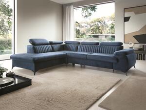 Masseno Narożnik FIORE z funkcją spania i pojemnikiem na pościel Narozniki L, Rozkładana sofa - Niebieski, MONOLITH 77