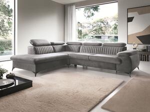 Masseno Narożnik FIORE z funkcją spania i pojemnikiem na pościel Narozniki L, Rozkładana sofa - Szary, MONOLITH 85