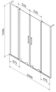 Mexen Velar L Duo parawan nawannowy 2-skrzydłowy rozsuwany 200 x 150 cm, transparent, biały - 896-200-003-02-20