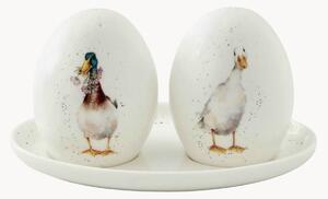Komplet solniczki i pieprzniczki z porcelany kostnej Ducks, 3 elem
