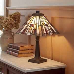 QUOIZEL Lampa stołowa Inglenook, brązowy / mosiężny, salon / jadalnia, metal, tiffany