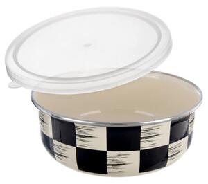 Miska emaliowana z pokrywką SZACHOWNICA 17 cm, 1 l