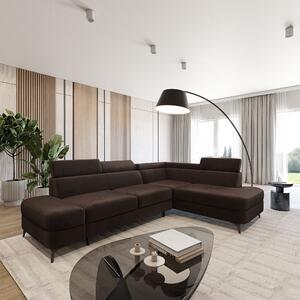 Masseno Narożnik AVISE z funkcją spania i pojemnikiem na pościel Narozniki L, Rozkładana sofa - Brązowy, MONOLITH 29