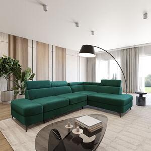 Masseno Narożnik AVISE z funkcją spania i pojemnikiem na pościel Narozniki L, Rozkładana sofa - Zielony, MONOLITH 37