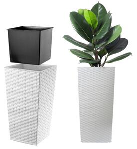 Donica na kwiaty z wkładem Pesaro rattan 30 cm, biała