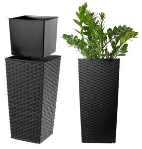 Donica na kwiaty z wkładem rattan Pesaro 19 cm, czarna