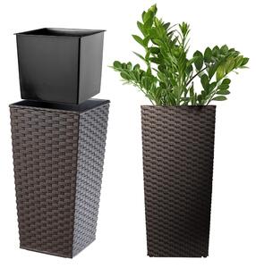 Donica z wkładem rattan Pesaro 19 cm, mokka