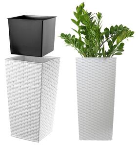 Donica na kwiaty z wkładem rattan Pesaro 19 cm, biała