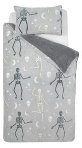 Szara fluorescencyjna pościel dziecięca jednoosobowa z mikropluszu 135x200 cm Halloween Skeleton – Catherine Lansfield