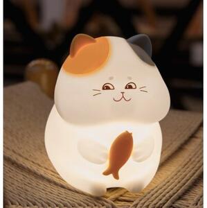 Lampa stołowa dziecięca biała kot z rybą LED 1W ciepła barwa światła + RGB akumulator przewód USB-C Gatto Polux