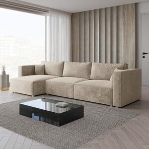 Masseno Narożnik TOLMO z funkcją spania i pojemnikiem na pościel Narozniki L, Rozkładana sofa - Kremowy, LUMO 55