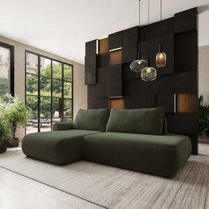 Masseno Narożnik NUVIRA z funkcją spania i pojemnikiem na pościel Narozniki L, Rozkładana sofa - Oliwkowy, CASTEL 39