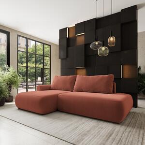 Masseno Narożnik NUVIRA z funkcją spania i pojemnikiem na pościel Narozniki L, Rozkładana sofa - Koralowy, CASTEL 55