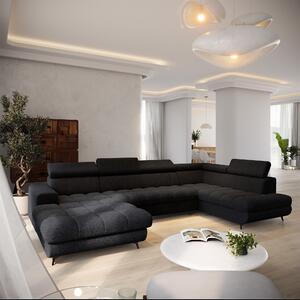 Masseno Narożnik CORENO z funkcją spania i pojemnikiem na pościel Narozniki U, Rozkładana sofa - Czarny, QUELLE 100