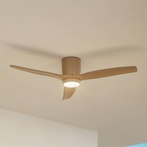 Wentylator sufitowy LED Lucande Sorin, beżowy, DC, cichy, IP44 Sorin, kremowy / amber, salon / jadalnia, metal, nowoczesny