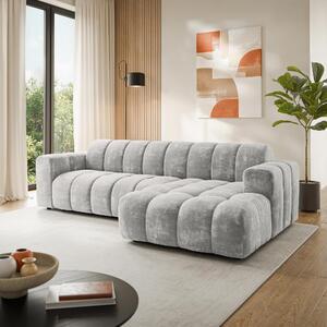 Masseno Narożnik SETIA Prawostronny, L-Kształtny, Nowoczesna Sofa narożna, Tkanina Szenilowa - Jasnoszary, LUMO 65