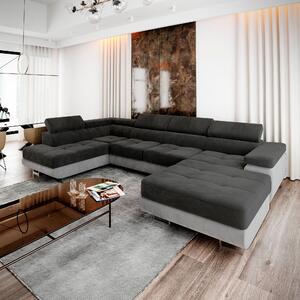 Masseno Narożnik CASONE z funkcją spania i pojemnikiem na pościel, Rozkładana sofa - Czarny, MONOLITH 95 + MONOLITH 84