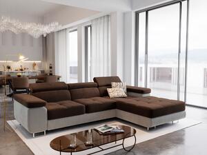 Masseno Narożnik ELMA z funkcją spania i pojemnikiem na pościel, Rozkładana sofa - Brązowy, MONOLITH 29 + MONOLITH 09