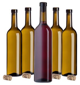 Butelka na wino Biagio 750ml oliwkowa z korkiem aglomerowanym 10 szt