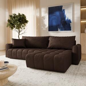 Masseno Narożnik FRIGA z funkcją spania i pojemnikiem na pościel Narozniki L, Rozkładana sofa - Brązowy, MONOLITH 29