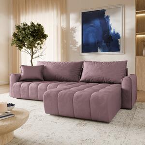 Masseno Narożnik FRIGA z funkcją spania i pojemnikiem na pościel Narozniki L, Rozkładana sofa - Wrzosowy, MONOLITH 62
