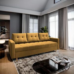 Masseno Sofa MILO z funkcją spania i pojemnikiem na pościel, Rozkładana sofa - Żółty, KRONOS 01