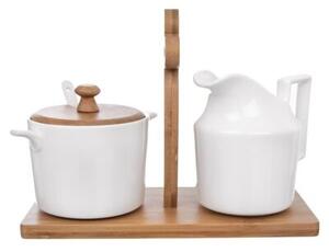 Cukierniczka i mlecznik porcelanowe białe w stojaku WHITELINE 2x 280 ML 3 el