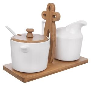Cukierniczka i mlecznik porcelanowe białe w stojaku WHITELINE 2x 280 ML 3 el