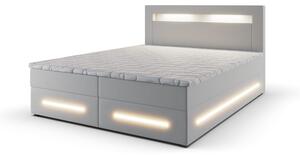 Nowoczesne łóżko kontynentalne MANU 140X200 cm, Biała ekoskóra MADRYT 920, z podświetleniem LED i wygodnym materacem
