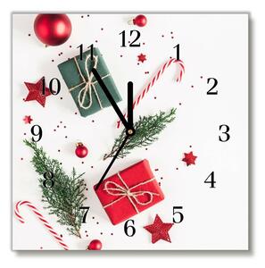 Zegar ścienny Kwadratowy Prezent Słodycze Bombki Święta