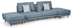 Sofa MICHELLE, niebieska z szarymi poduszkami