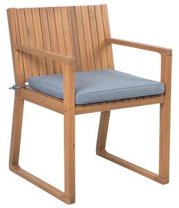 Krzesło drewniane ogrodowe jasne drewno akacjowe z poduszką niebieską Sassari Beliani